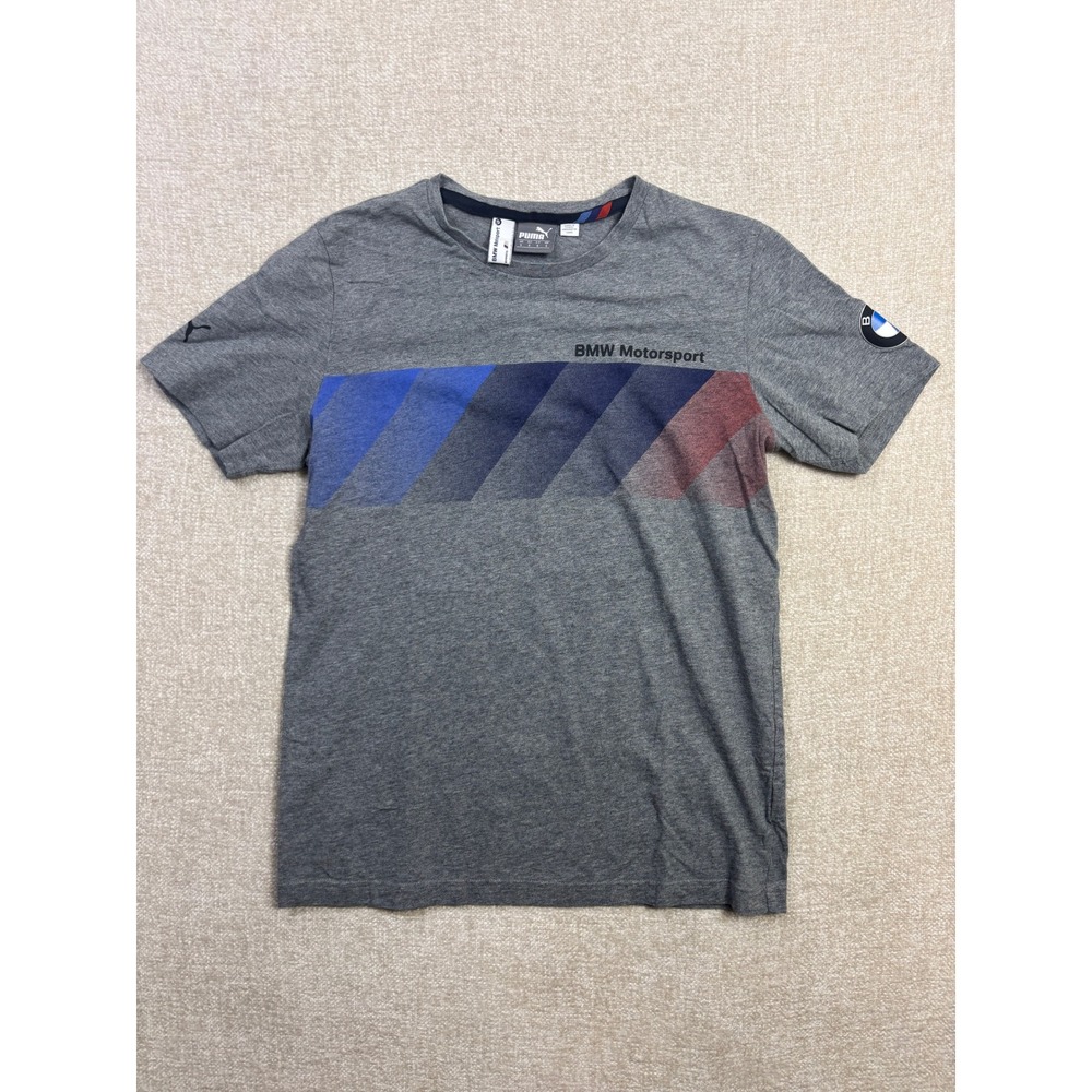 Puma BMW Motorsport Mens Gray Graphic T-Shirt Short Sleeve Racing Tee Size S